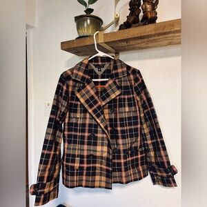 Tommy Hilfiger Plaid Pea Coat - Black and Brown